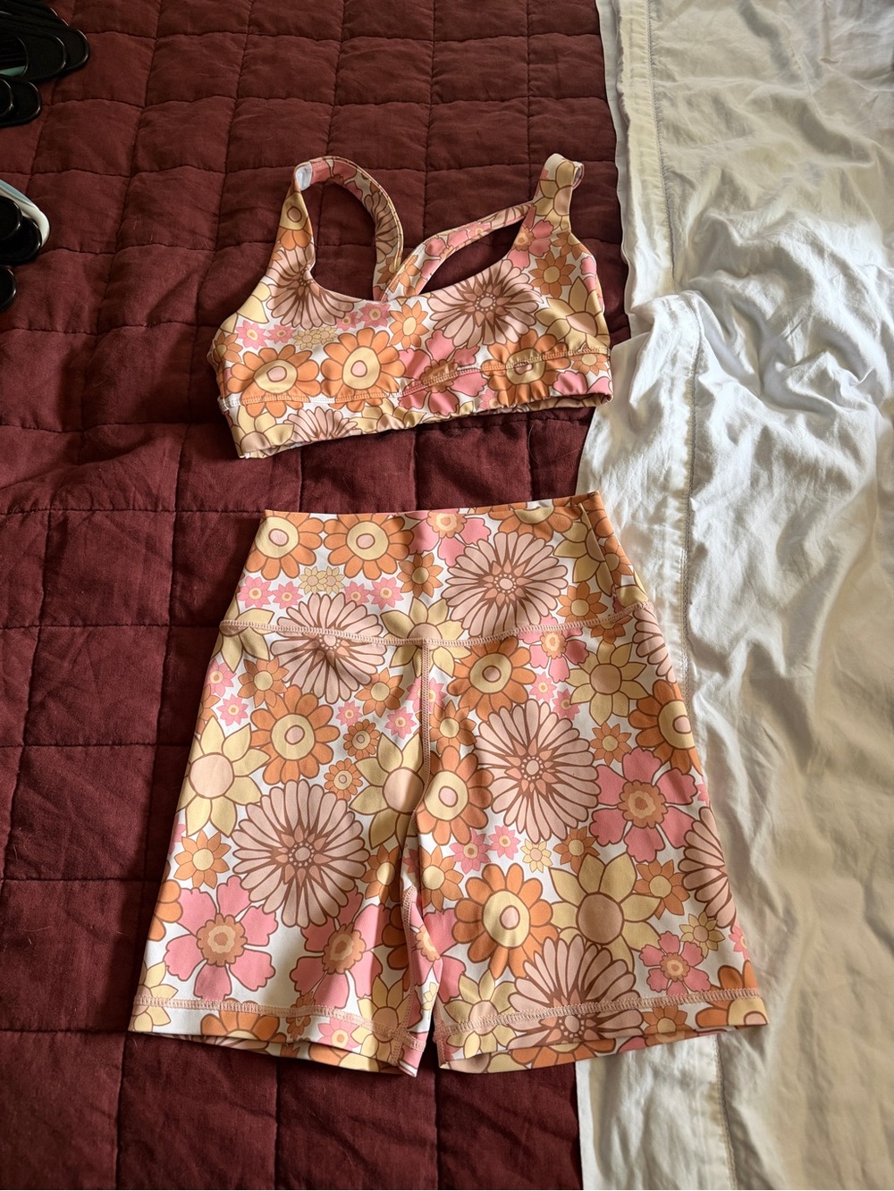 Floral High-Rise Athletic Bike Shorts - Pink & Orange